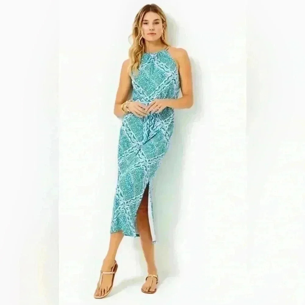 EEUC Women’s Lilly Pulitzer Bingham Halter Midi Dress, Prism Blue Size Small - Picture 4 of 4